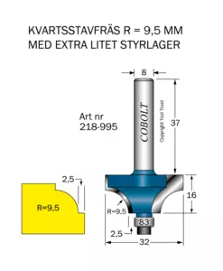 Kvartsstavfräs R=9.5 D=32 L=16 Cobolt®