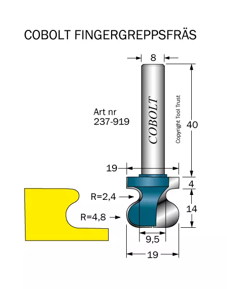 Fingergreppsfräs D=19 R=4.8 R= Cobolt®