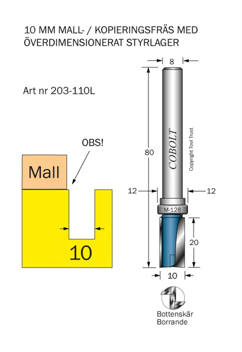 Mallfräs D=10 L=20, undermått Cobolt®
