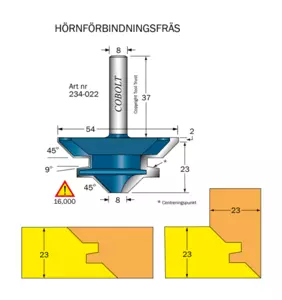 Hörnförbindningsfräs 45° L=25 Cobolt®