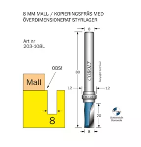 Mallfräs D=8 L=20, undermått 2 Cobolt®