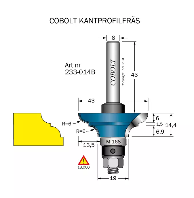 Kantprofilfräs R=6 D=43 S=8 Cobolt®