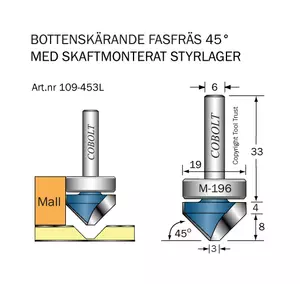 Mallfräs V-spår 45° D1=19 D2=3 Cobolt®