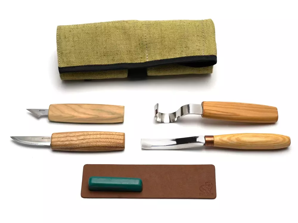 BeaverCraft S49 - Skedkarvning SET i tygrulle (med skölp)