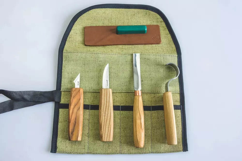 BeaverCraft S49 - Skedkarvning SET i tygrulle (med skölp)