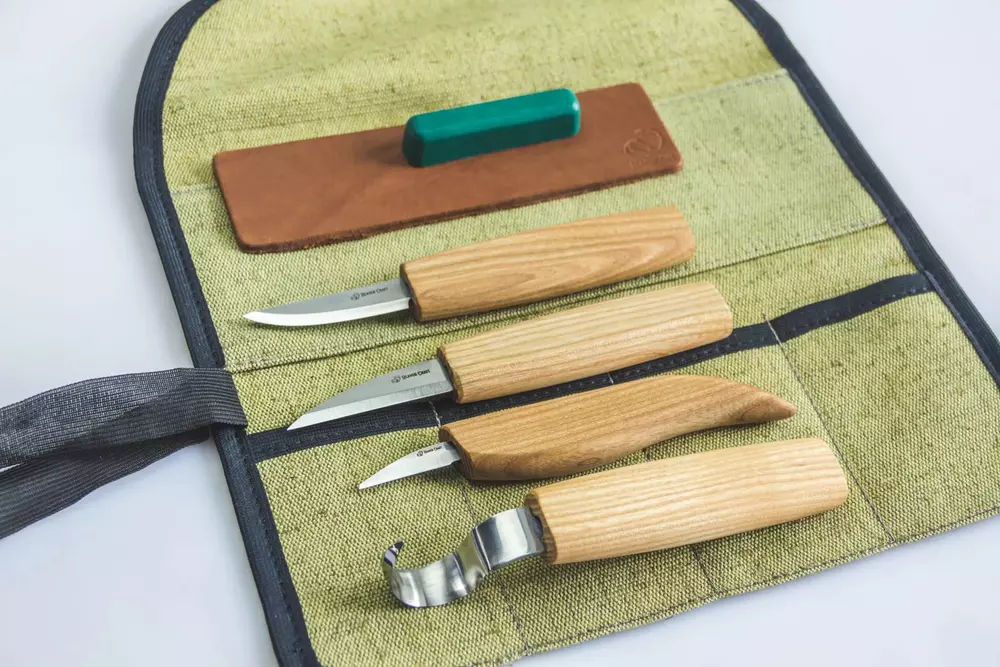 BeaverCraft S48 - Skedkarvning SET i tygrulle