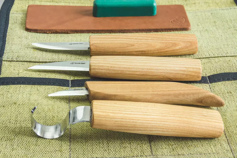 BeaverCraft S48 - Skedkarvning SET i tygrulle
