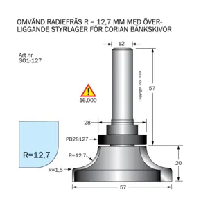 Undre avrundningsfräs R=12.7 L=20 D=57 S=12 Cobolt®