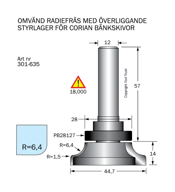 Undre Avrundningsfräs R=6.4 L=14 D=45 S=12 Cobolt®