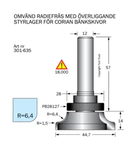 Undre Avrundningsfräs R=6.4 L=14 D=45 S=12 Cobolt®