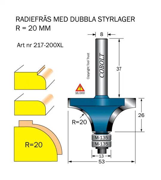 Avrundningsfräs R=20 D=53 L=26 S=8 Cobolt®