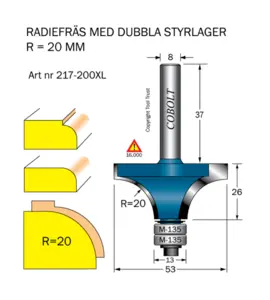 Avrundningsfräs R=20 D=53 L=26 S=8 Cobolt®