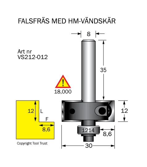 Falsfräs m vändskär L=12 S=8 Cobolt®
