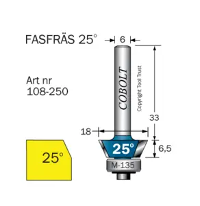 Fasfräs 25° L=6.5 D=18 S=6 Cobolt®