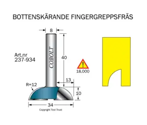 Fingergreppsfräs D=34 L=10 R=12 S=8 Cobolt®