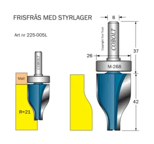 Frisfräs med lager R=21 D=26 L=42 S=8 Cobolt®