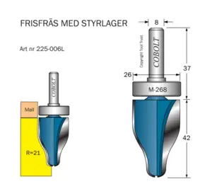 Frisfräs med lager R=21 D=26 L=42 S=8 Cobolt®