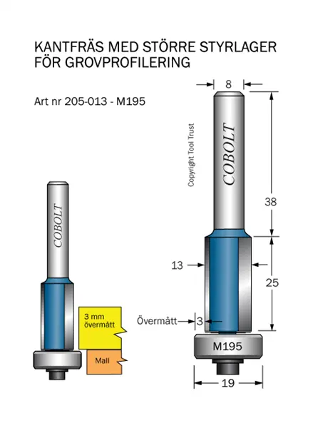 Kantfräs D=13 övermått 3 mm Cobolt®