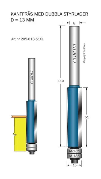 Kantfräs m dubbla lager M-135 Cobolt®