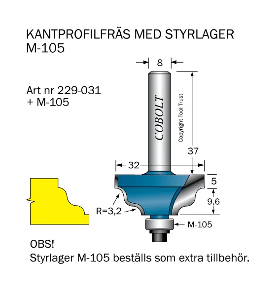 Kantprofilfräs R=3.2 L=14.6 F=9.5 Cobolt®
