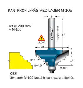 Kantprofilfräs R1=4 R2=4.5 D=41 L=19 Cobolt®