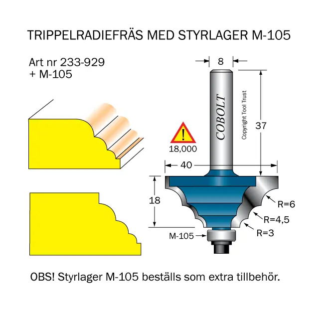 Flerradiefräs R1=3 R2=4.5 R3=6 D=40 Cobolt®