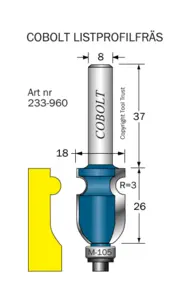 Listprofilfräs D=18 L=26 R=3 S=8 Cobolt®