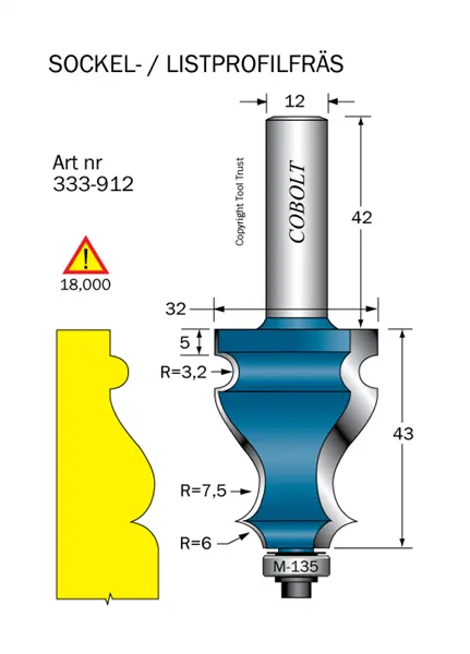 Sockelprofilfräs D=32 R=3.2/R=7.5/R=6 Cobolt®