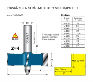 Falsfräs Z=4 L=20 D=62 S=12 SL=42 Cobolt®