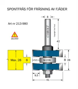Spontfräs L1=8 L2=28 F=9.5 D=41 S=8 Cobolt®