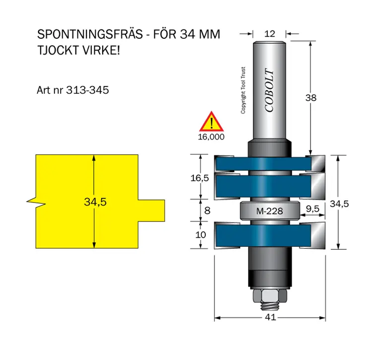 Spontfräs L1=8 L2=34.5 F=9.5 D=41 S=12 Cobolt®
