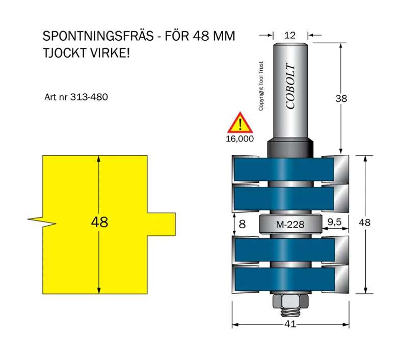 Spontfräs L1=8 L2=48 F=9.5 D=41 S=12 Cobolt®