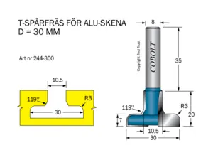 T-Spårfräs D1=30 D2=10.5 R=3 L=20 S=8 Cobolt®