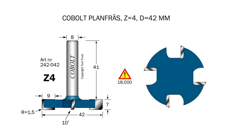 Planfräs Z=4 D=42 R=1.5 Cobolt®