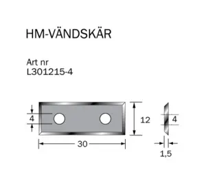 HM-vändskär 30 x12 x 1,5 ( 4 sidor) Cobolt®