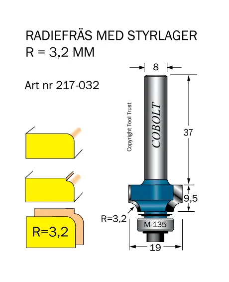 Cobolt Avrundnings / Radiefräsar med styrlager
