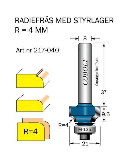 Cobolt Avrundnings / Radiefräsar med styrlager