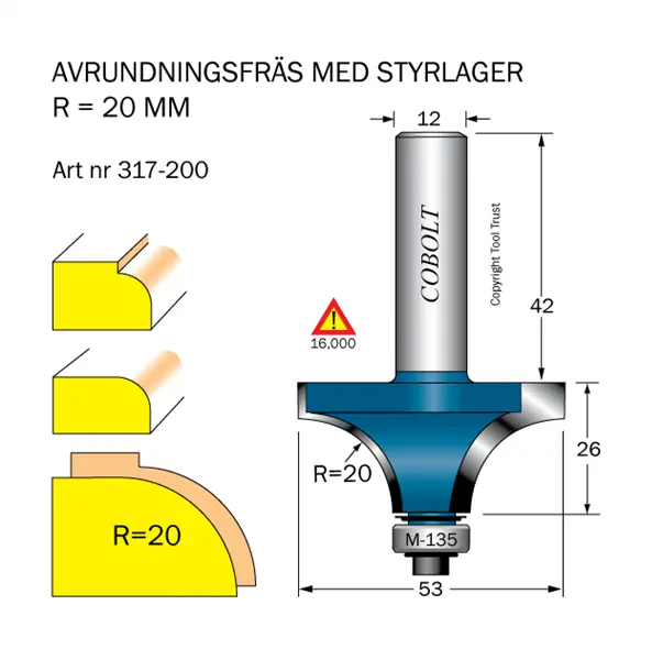Cobolt Avrundnings / Radiefräsar med styrlager
