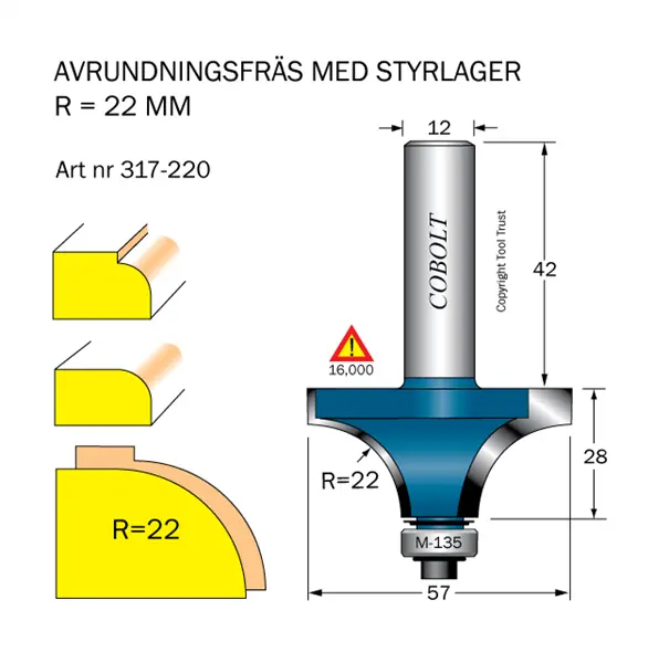 Cobolt Avrundnings / Radiefräsar med styrlager