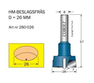 HM Beslagsfräs D=26 TL=57 S=8 Cobolt®