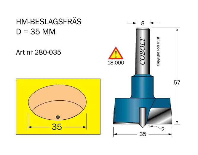HM Beslagsfräs D=35 TL=57 S=8 Cobolt®