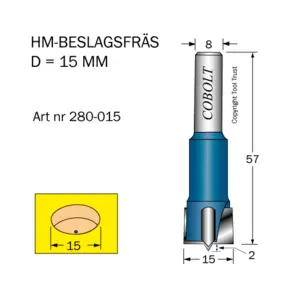 HM Beslagsfräs D=15 TL=57 S=8 Cobolt®
