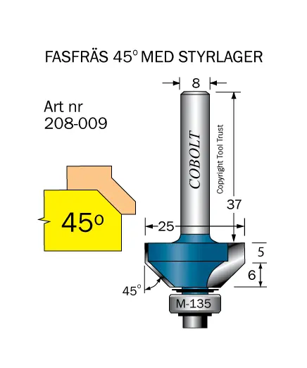 Fasfräsar 45º med styrlager