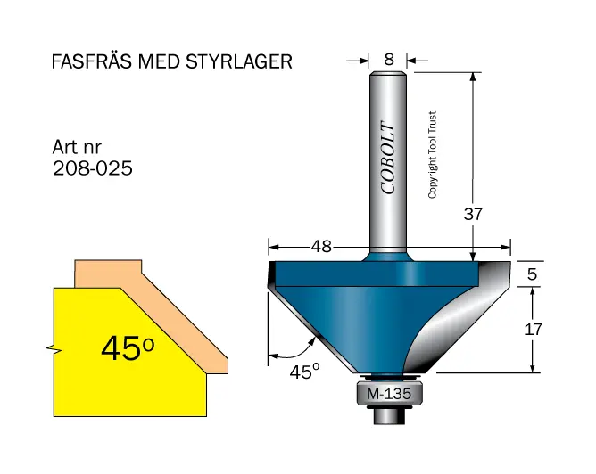 Fasfräsar 45º med styrlager