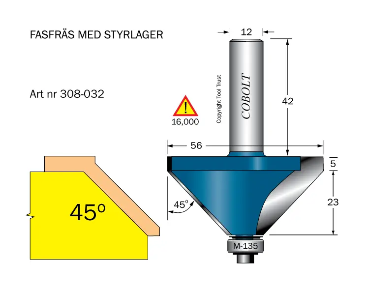 Fasfräsar 45º med styrlager
