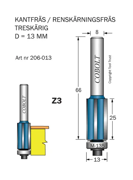 Treskäriga Kantfräsar med styrlager