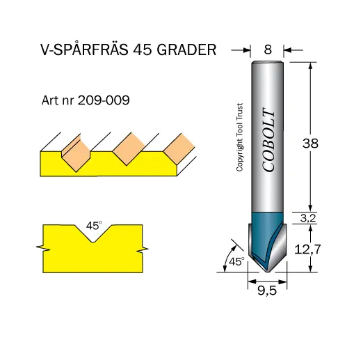 Fas och V-spårfräsar  45º
