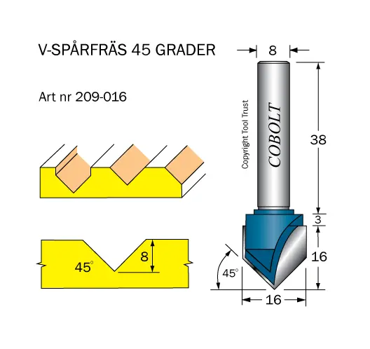 Fas och V-spårfräsar  45º
