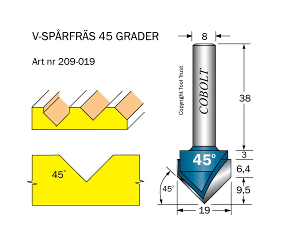 Fas och V-spårfräsar  45º