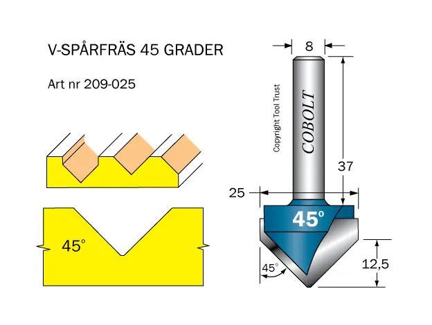Fas och V-spårfräsar  45º